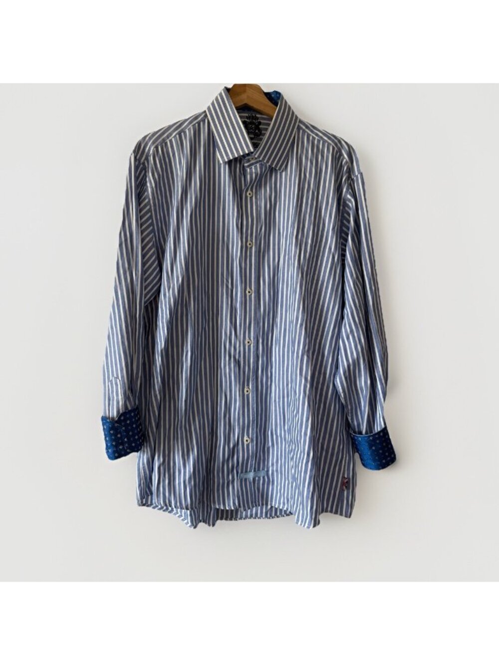 English Laundry Men’s Sz 17 34/35 Striped Geometric Cotton Shirt Flip Cuffs